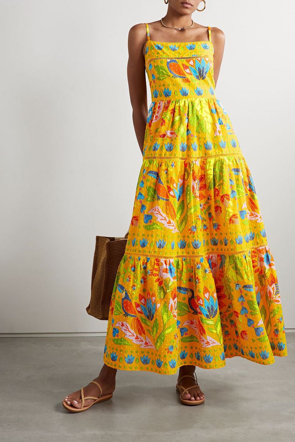 FARM RIO Tiered crochet-trimmed printed fil coup cotton maxi dress | THE  OUTNET