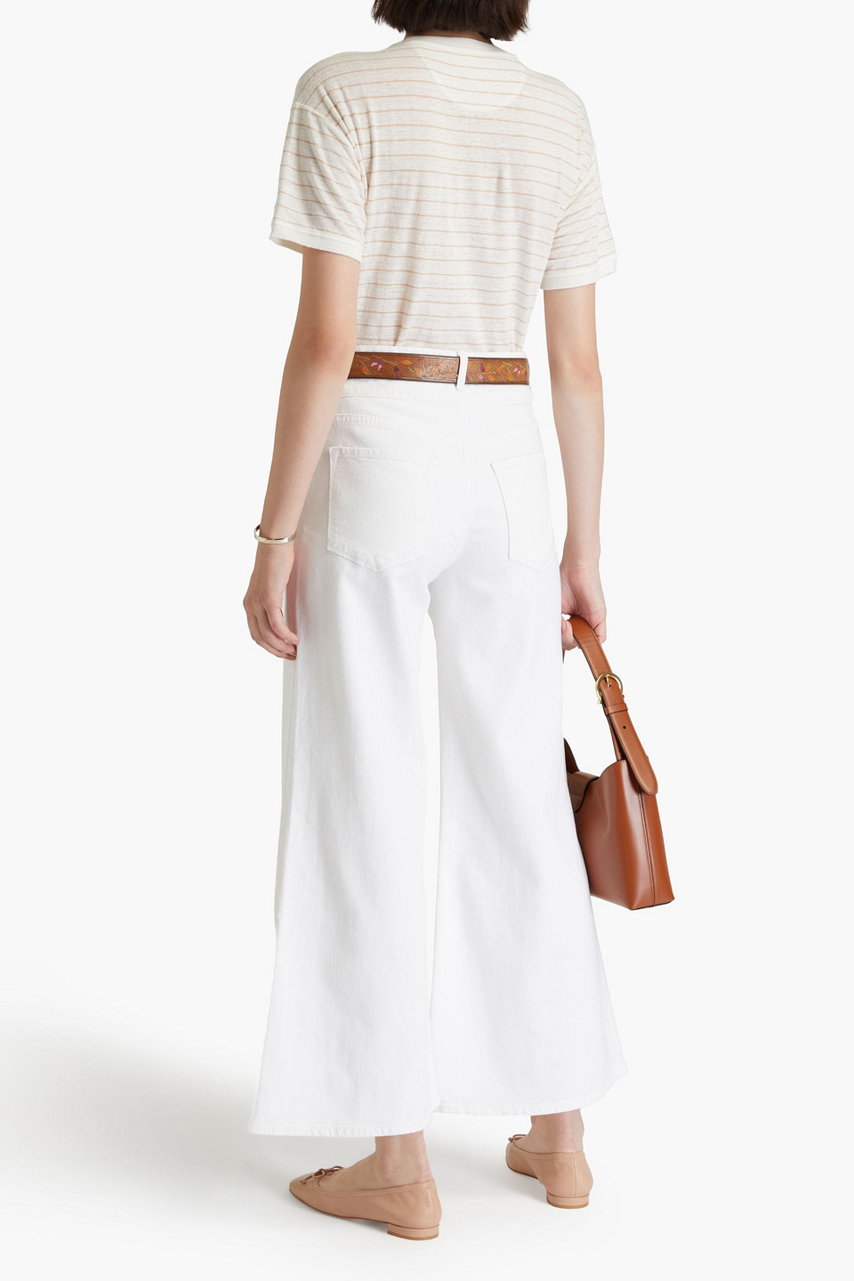 FRAME STRIPED LINEN-JERSEY T-SHIRT