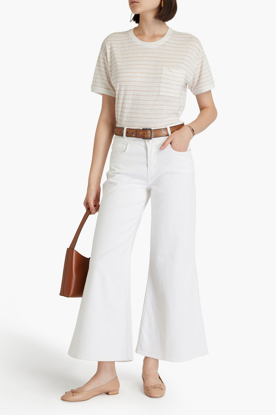 FRAME STRIPED LINEN-JERSEY T-SHIRT