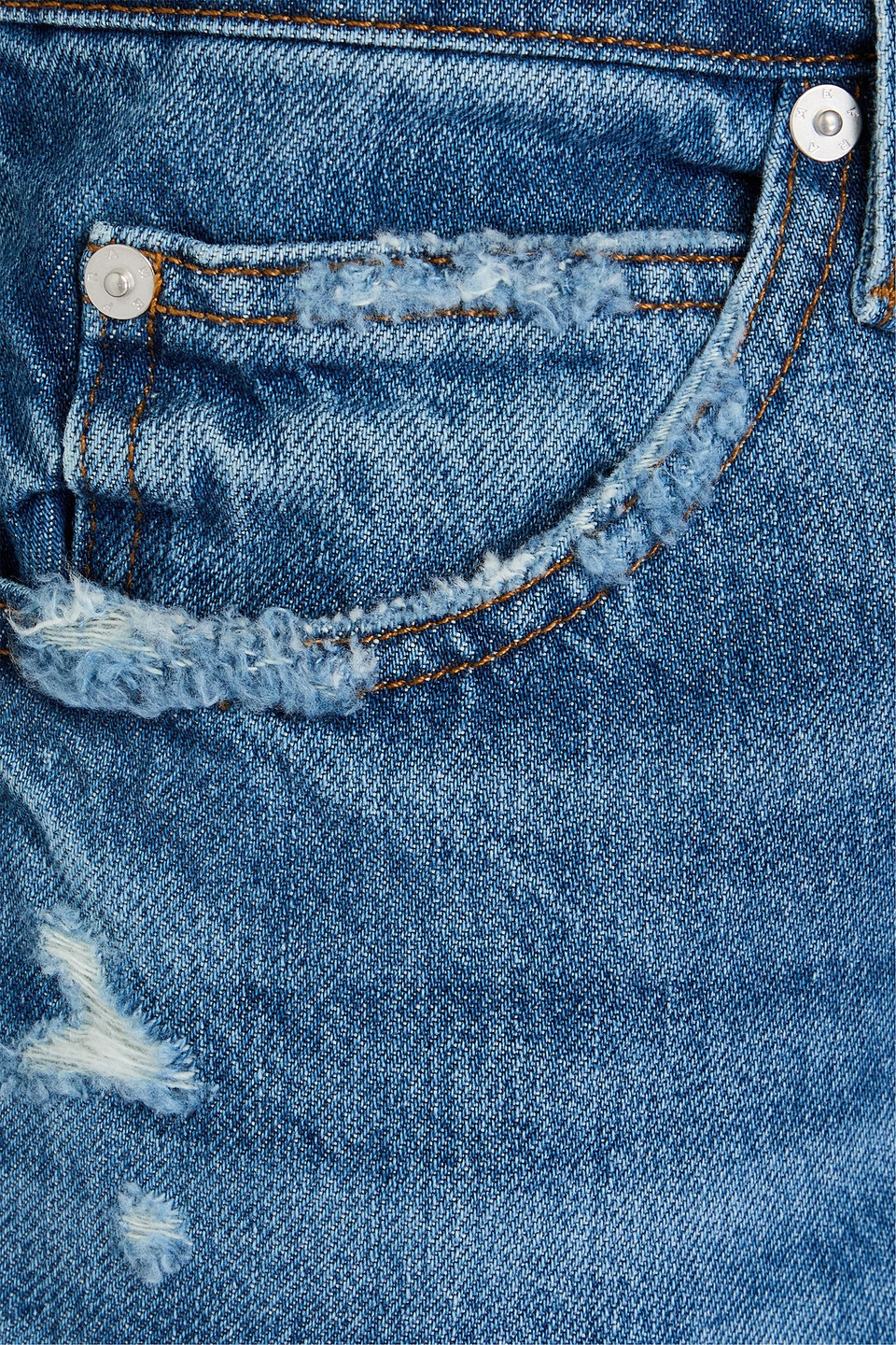 Frame Le Mec Distressed High-rise Tapered Jeans In Mid Denim