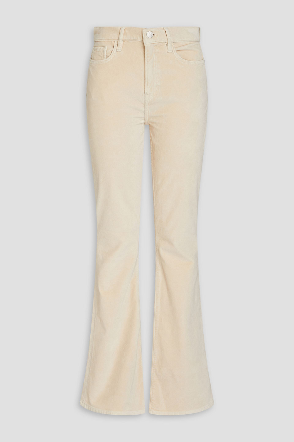 Frame Le High Cotton-blend Velvet Flared Trousers In Neutral