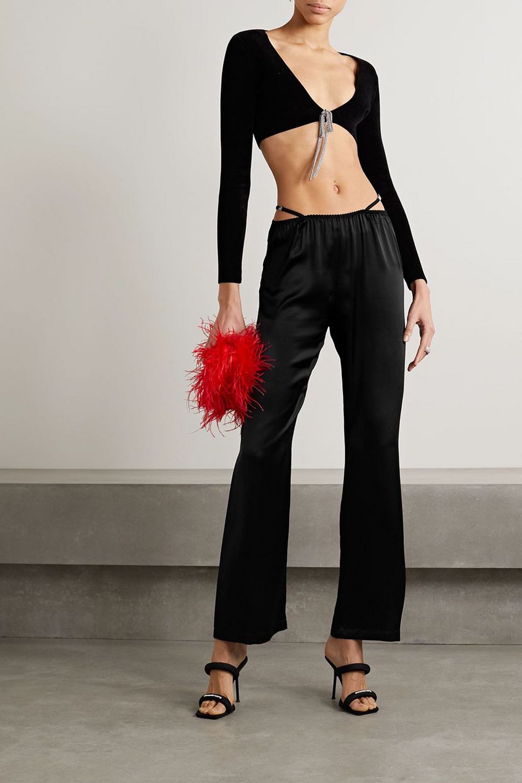 ALEXANDERWANG.T Crystal-embellished silk-satin straight-leg pants