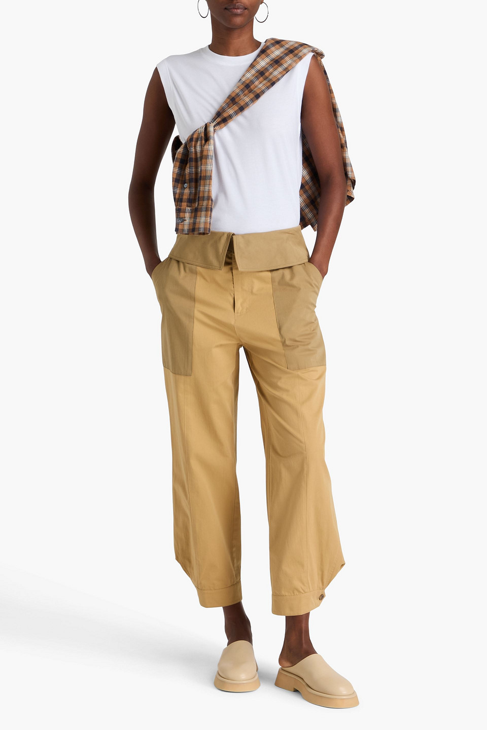 Frame Two-tone Cotton-poplin Tapered Pants In Camel
