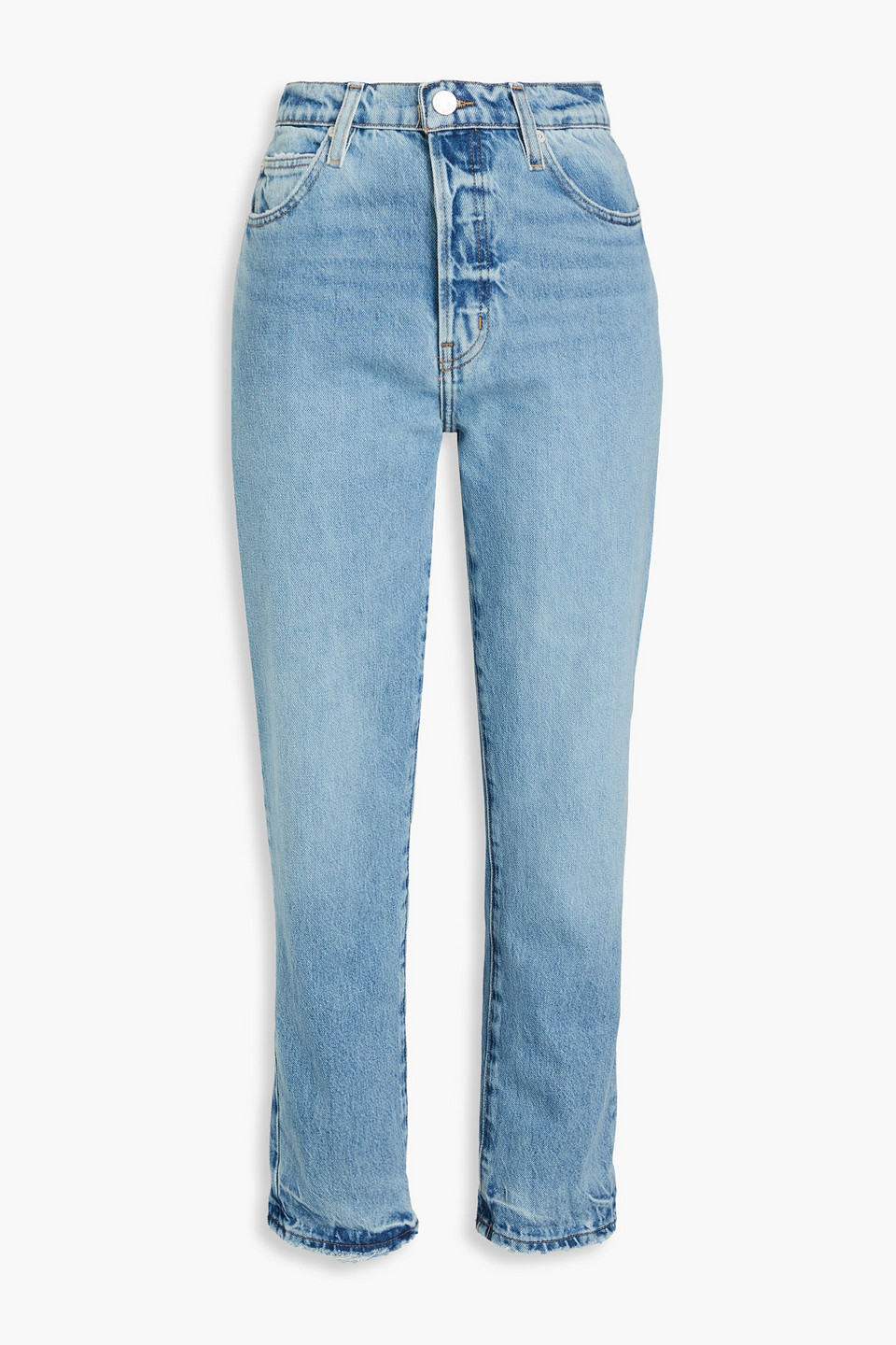 Frame Le Mec Faded High-rise Tapered Jeans In Light Denim