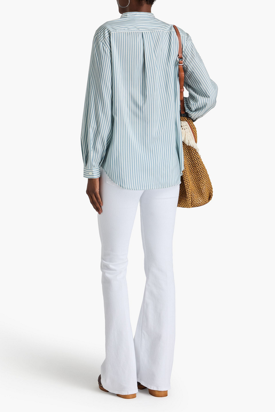 Frame Silk Striped Shirt In Light Blue