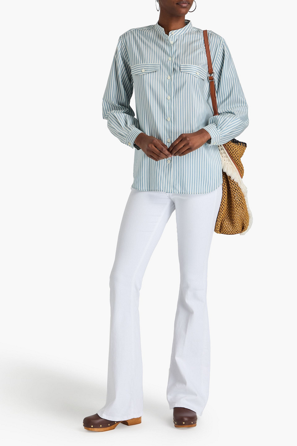 Frame Silk Striped Shirt In Light Blue