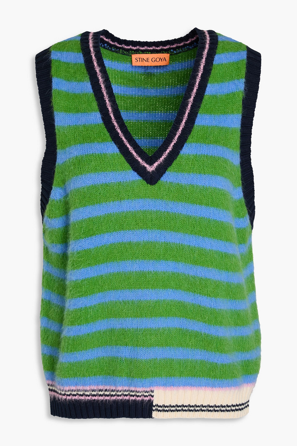 Stine Goya Dressing Gownrta Striped Intarsia-knit Waistcoat In Leaf Green