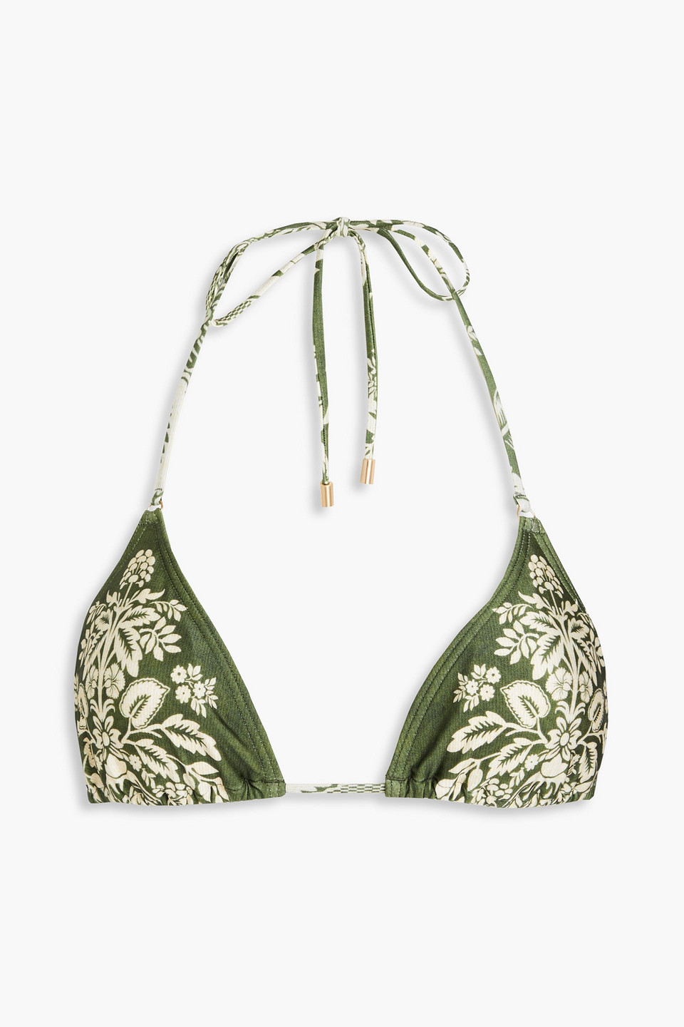 Zimmermann Floral-print Halterneck Triangle Bikini Top In Army Green
