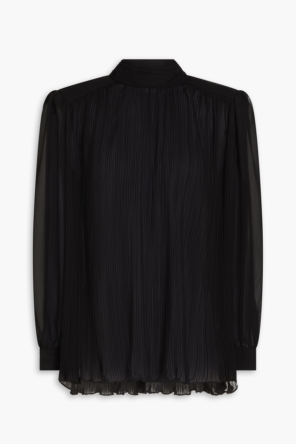 Frame Pleated Strong-shoulder Blouse In Black