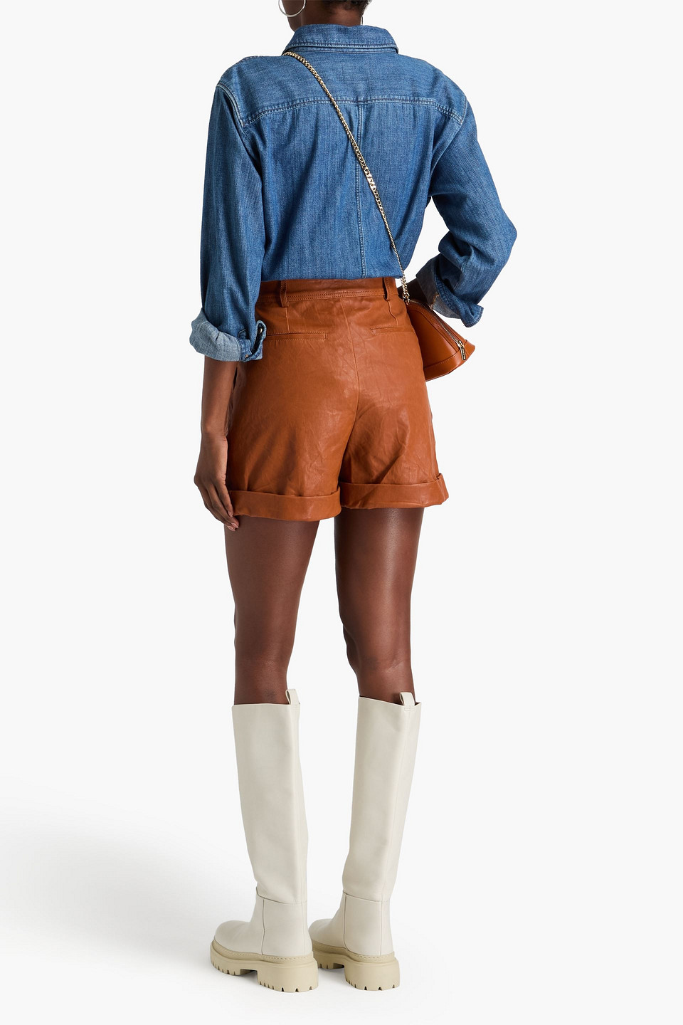 FRAME PLEATED LEATHER SHORTS 