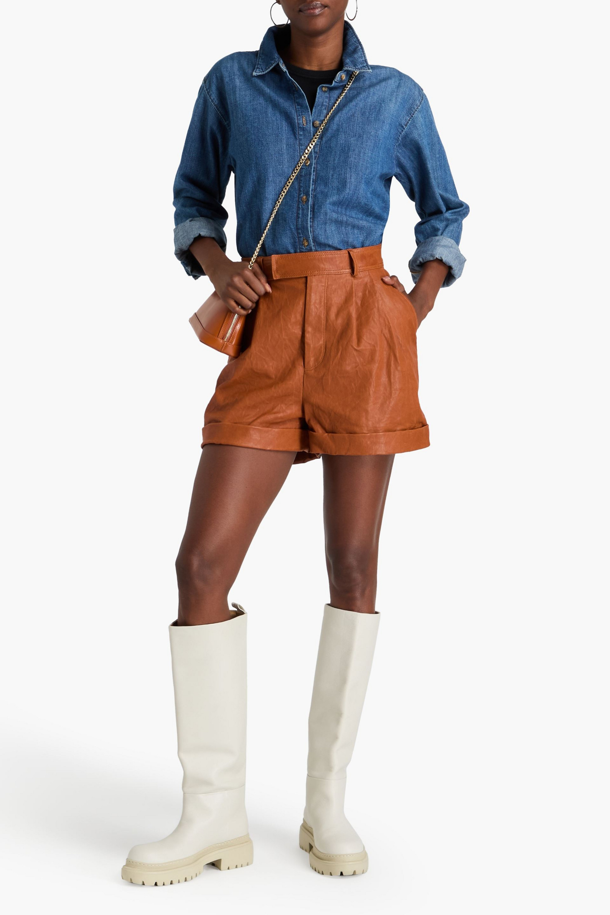 FRAME Pleated leather shorts