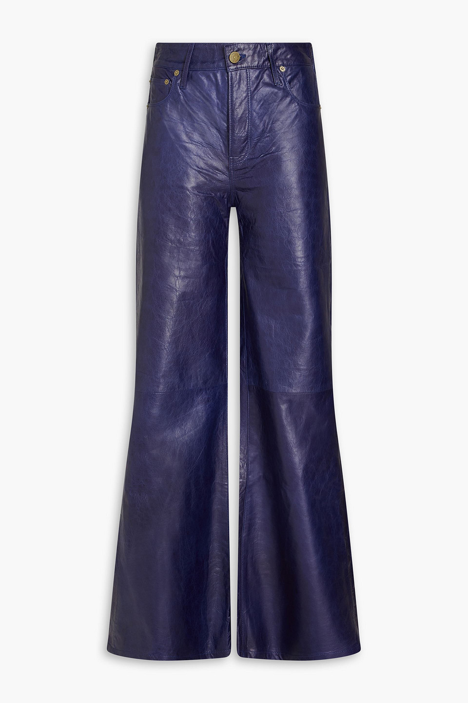 Frame Textured-leather Flared Trousers In Blue