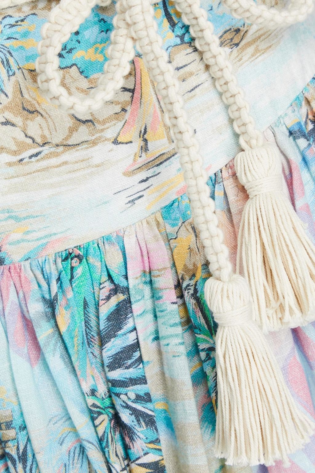 ZIMMERMANN Belted printed linen midi skirt