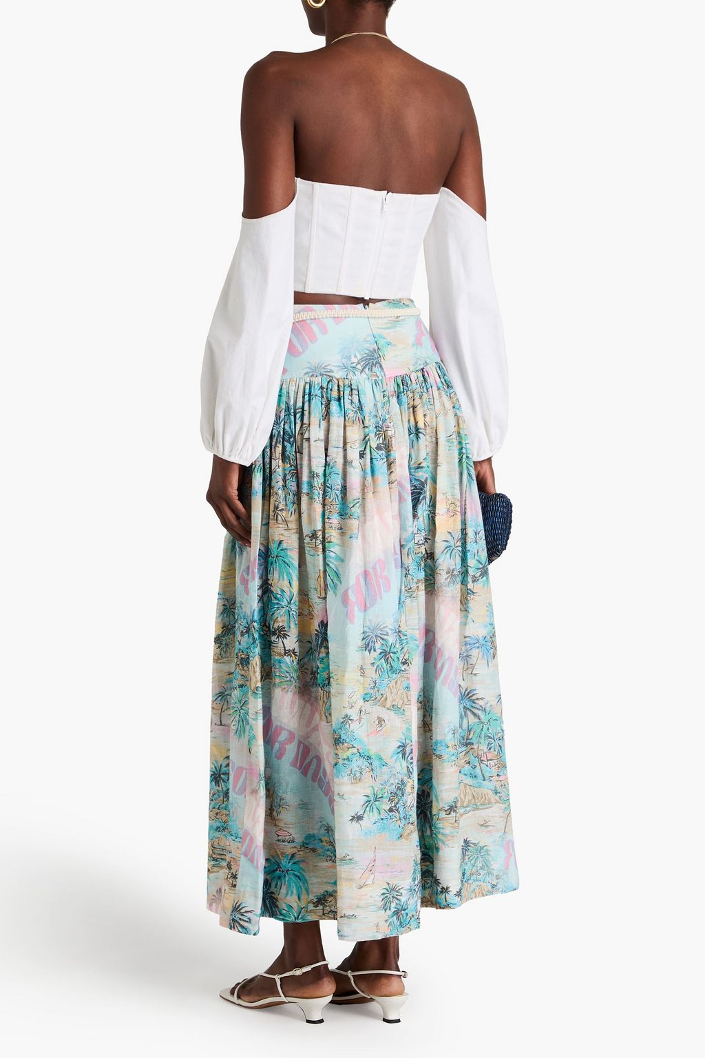 ZIMMERMANN Belted printed linen midi skirt