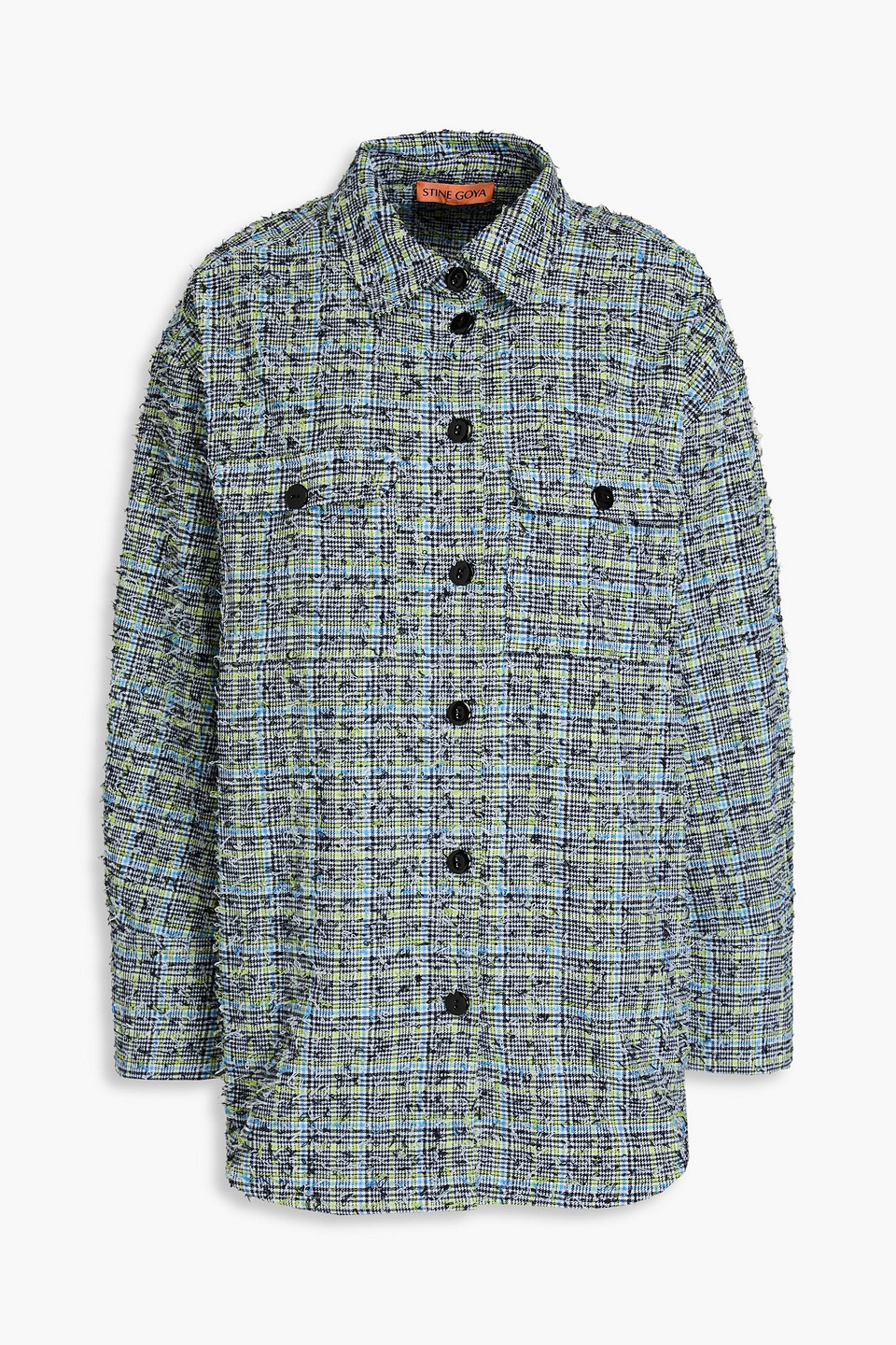 Stine Goya Phoenix Frayed Houndstooth Tweed Shirt In Light Blue
