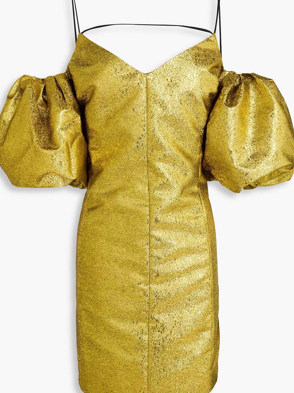 brera cold-shoulder metallic fil coupé jacquard mini dress