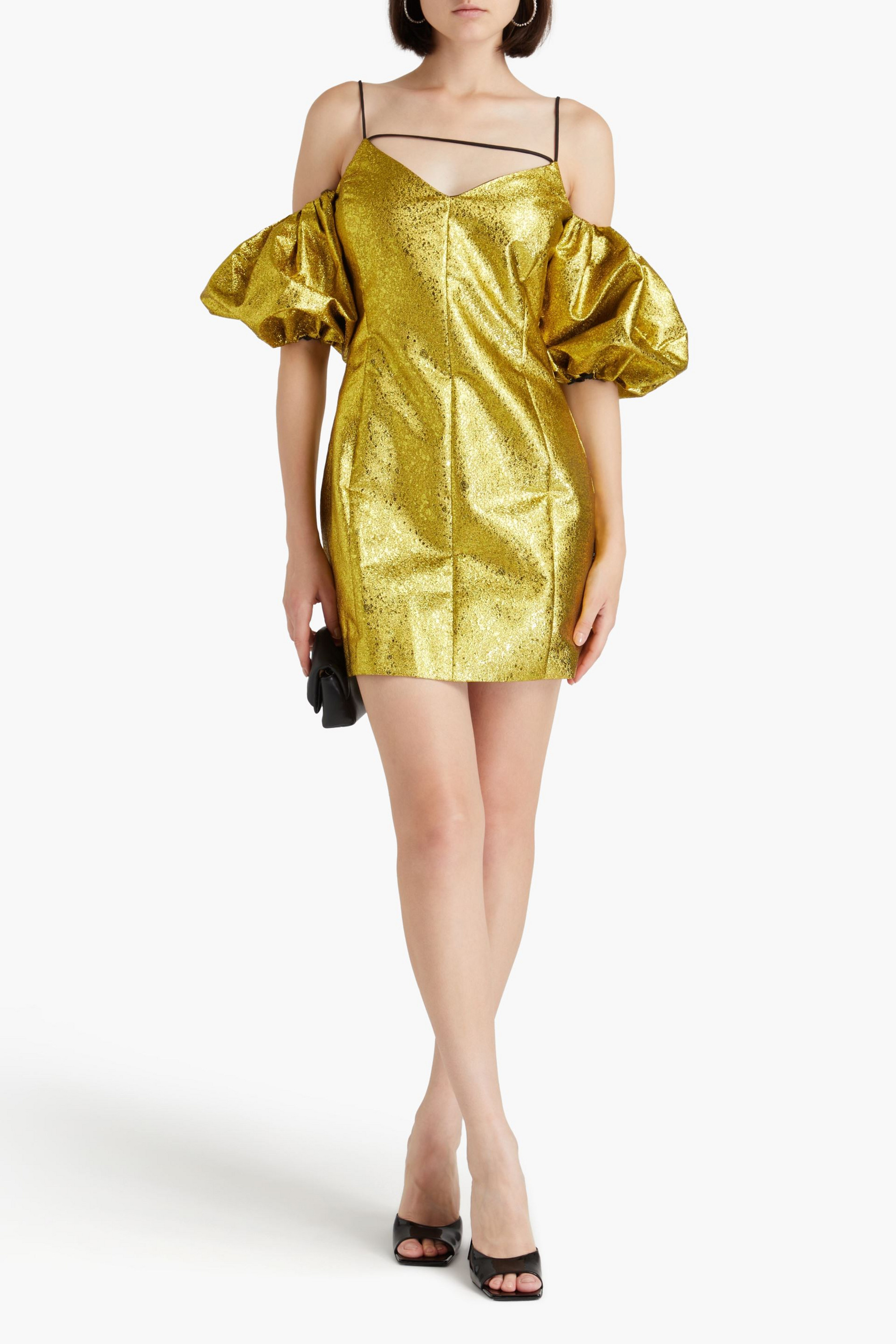 Stine Goya Brera cold-shoulder metallic fil coupé jacquard mini dress