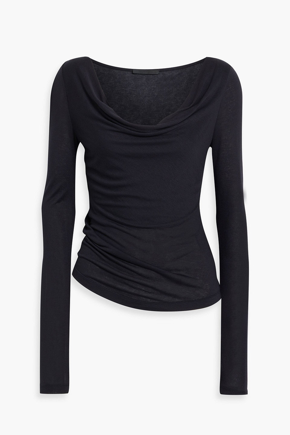 Helmut Lang Navy Cowl Neck Long Sleeve T-shirt In Midnight Blue