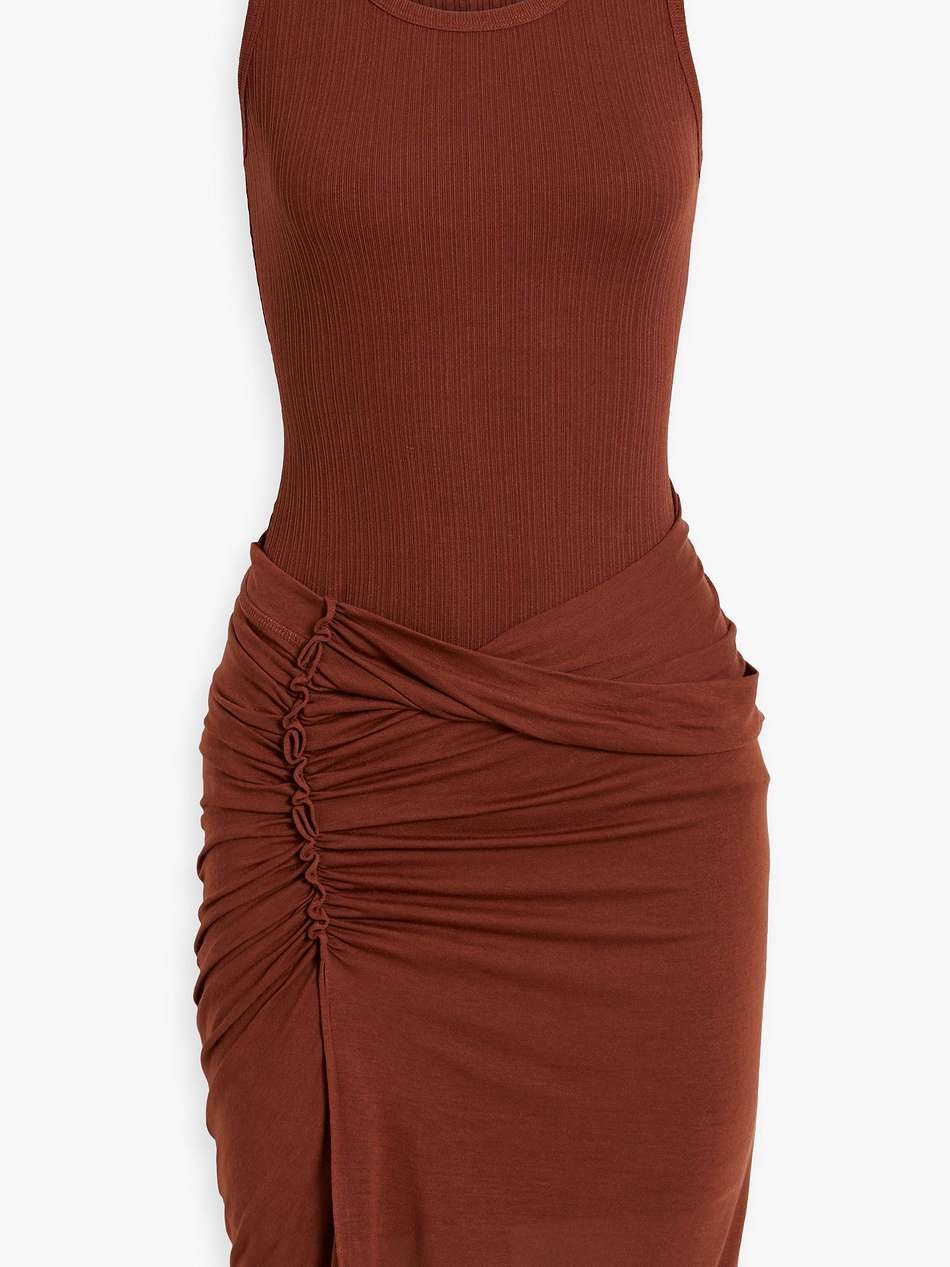 ruched knit-paneled jersey mini dress