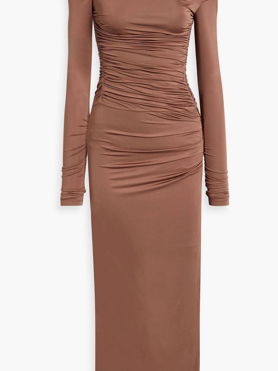 one-shoulder ruched stretch-jersey midi dress