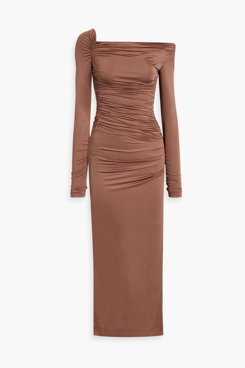 Helmut Lang One-shoulder Ruched Stretch-jersey Midi Dress In Light Brown