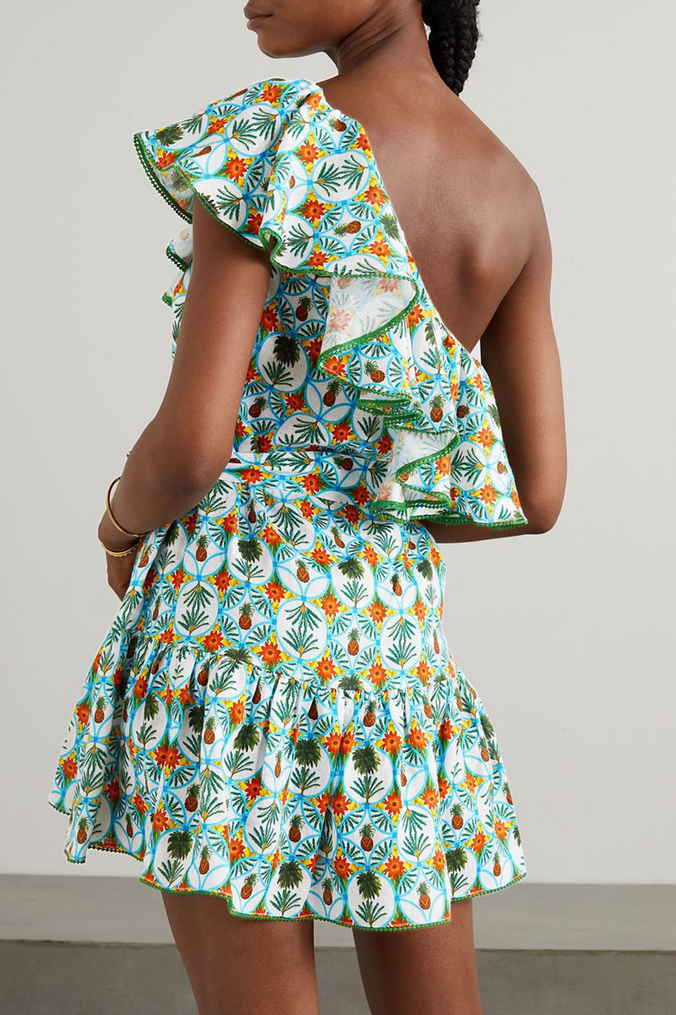 BORGO DE NOR PIETRA ONE-SHOULDER PRINTED COTTON AND LINEN-BLEND MINI DRESS