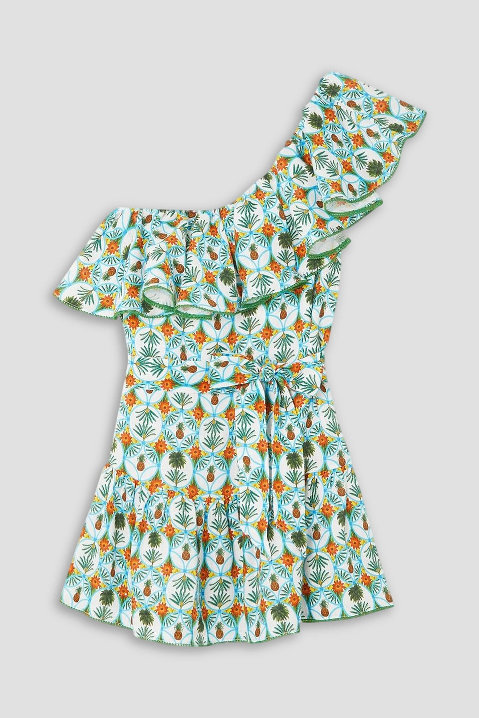 BORGO DE NOR PIETRA ONE-SHOULDER PRINTED COTTON AND LINEN-BLEND MINI DRESS