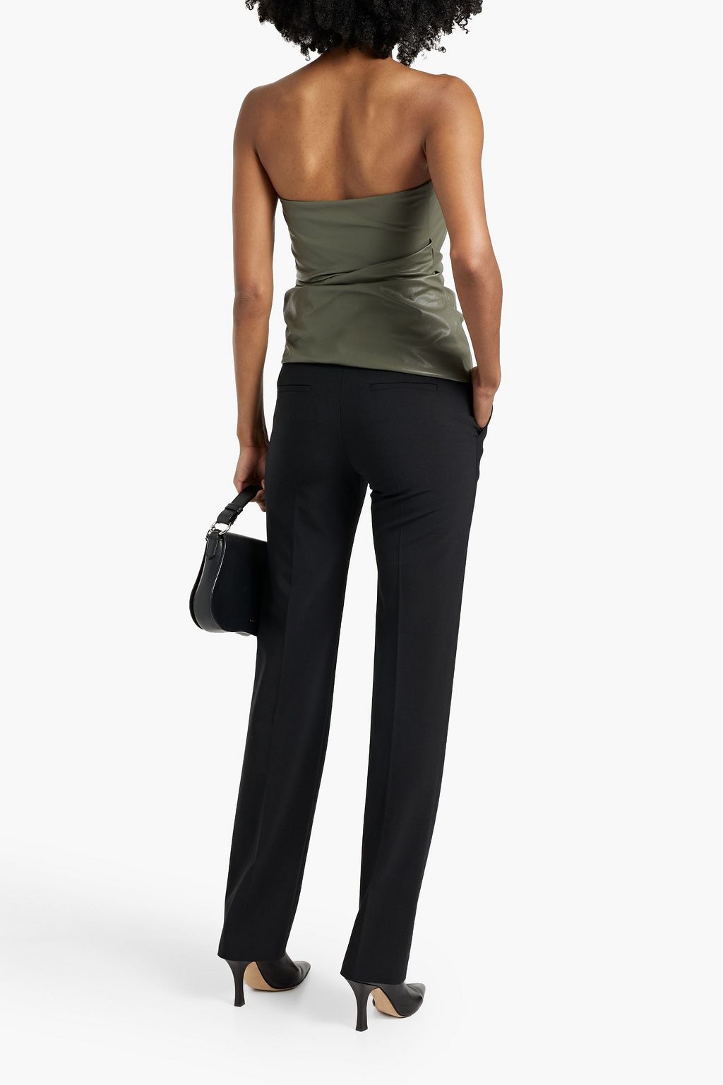 HELMUT LANG Strapless ruched faux leather top