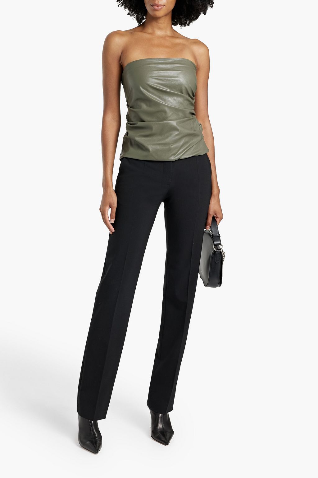 HELMUT LANG Strapless ruched faux leather top