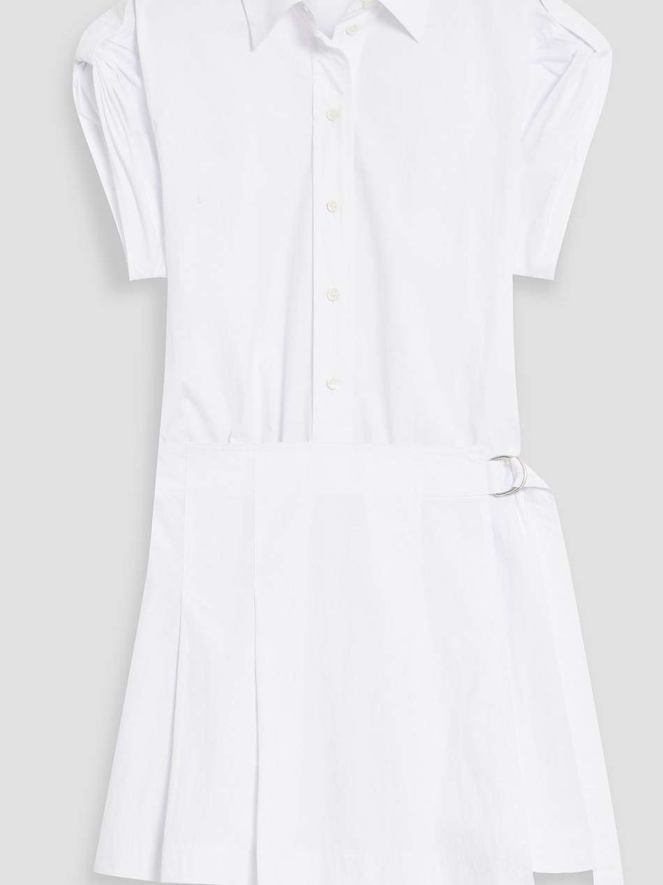 wrap-effect pleated cotton-blend poplin mini shirt dress