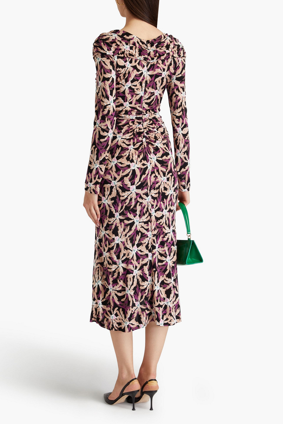 DIANE VON FURSTENBERG SYLVIANA RUCHED FLORAL-PRINT JERSEY MIDI DRESS