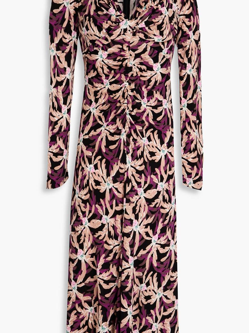 sylviana ruched floral-print jersey midi dress