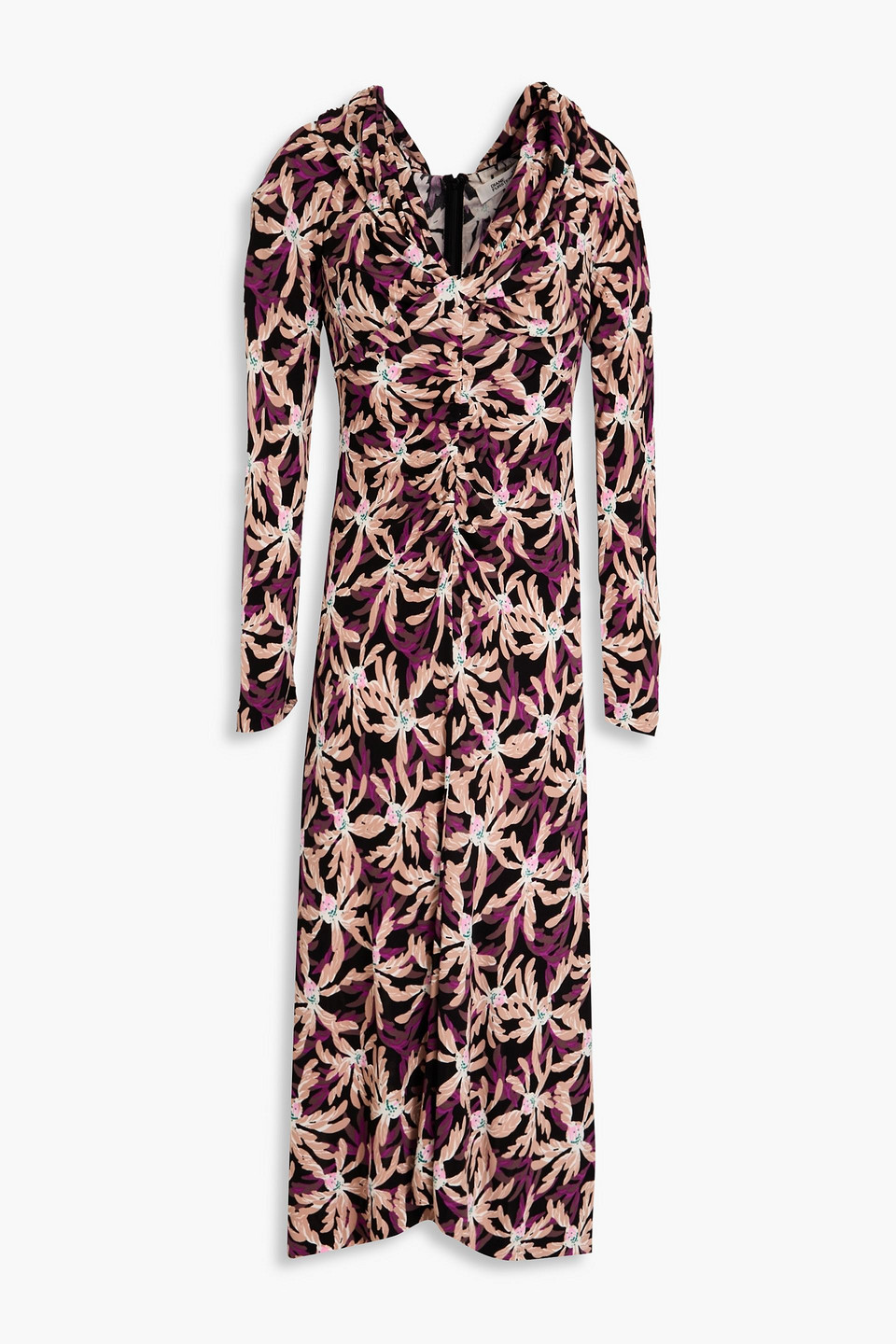 DIANE VON FURSTENBERG SYLVIANA RUCHED FLORAL-PRINT JERSEY MIDI DRESS