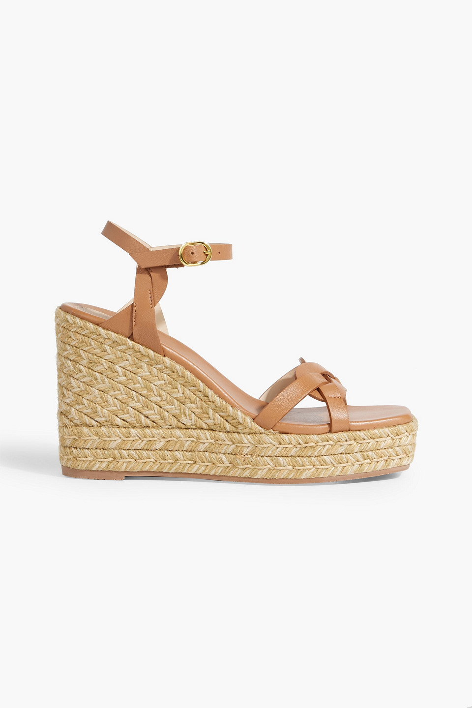 Stuart Weitzman Braided Leather Espadrille Wedge Sandals In Tan