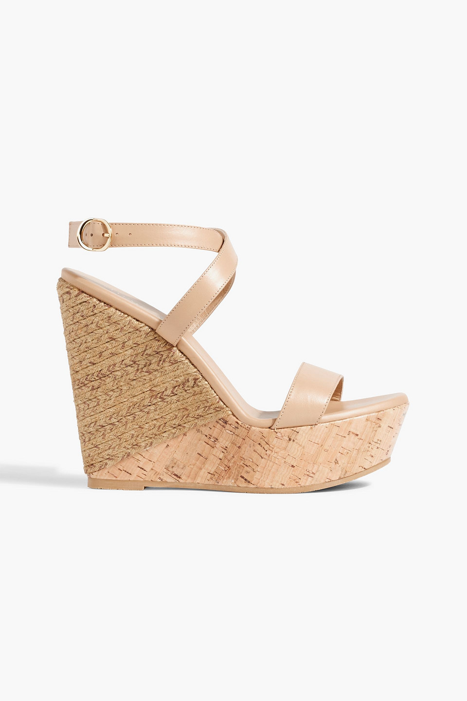Stuart Weitzman Leather Espadrille Wedge Sandals In Neutral