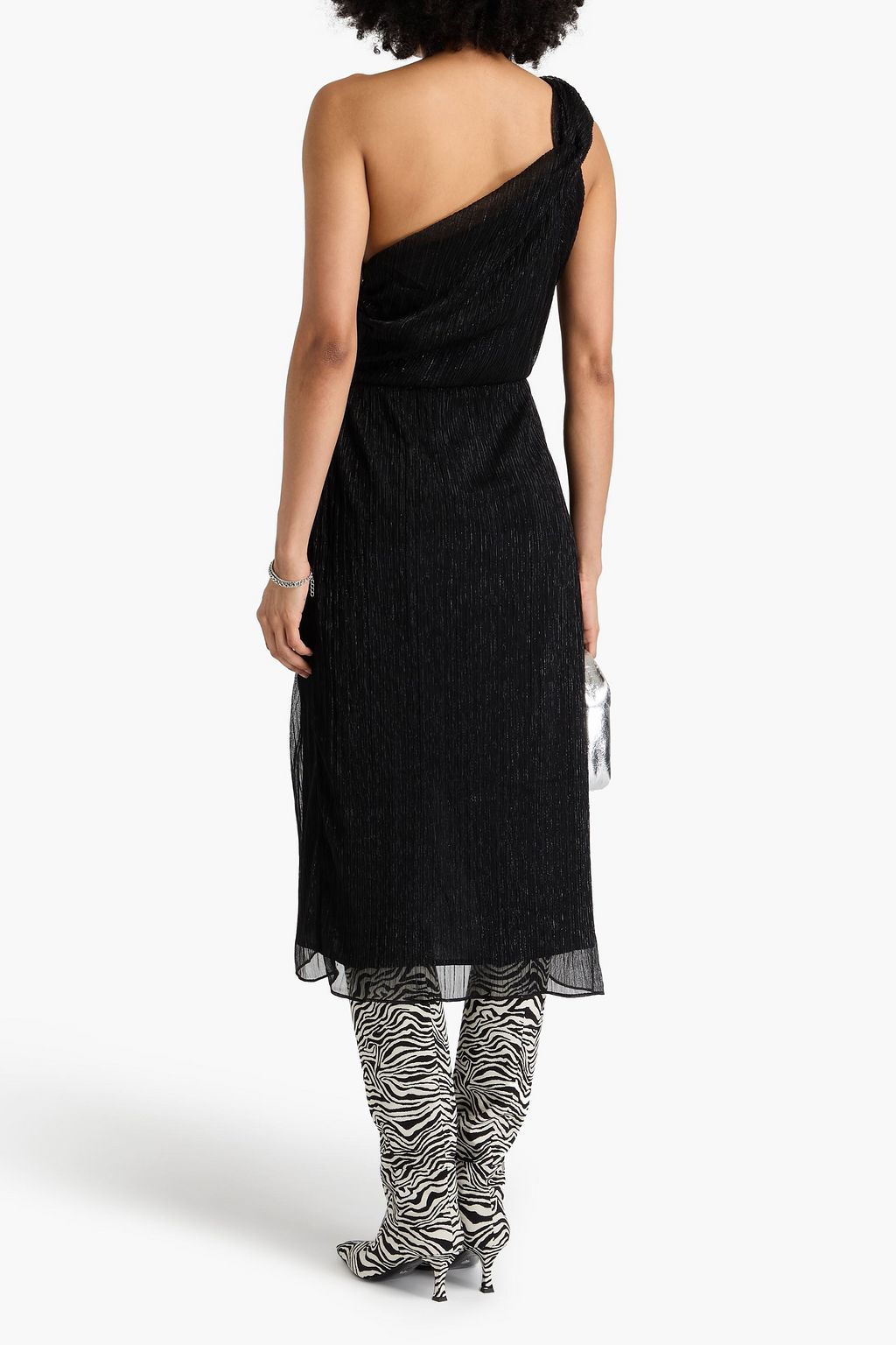 IRO Catija one-shoulder wrap-effect metallic crepon maxi dress