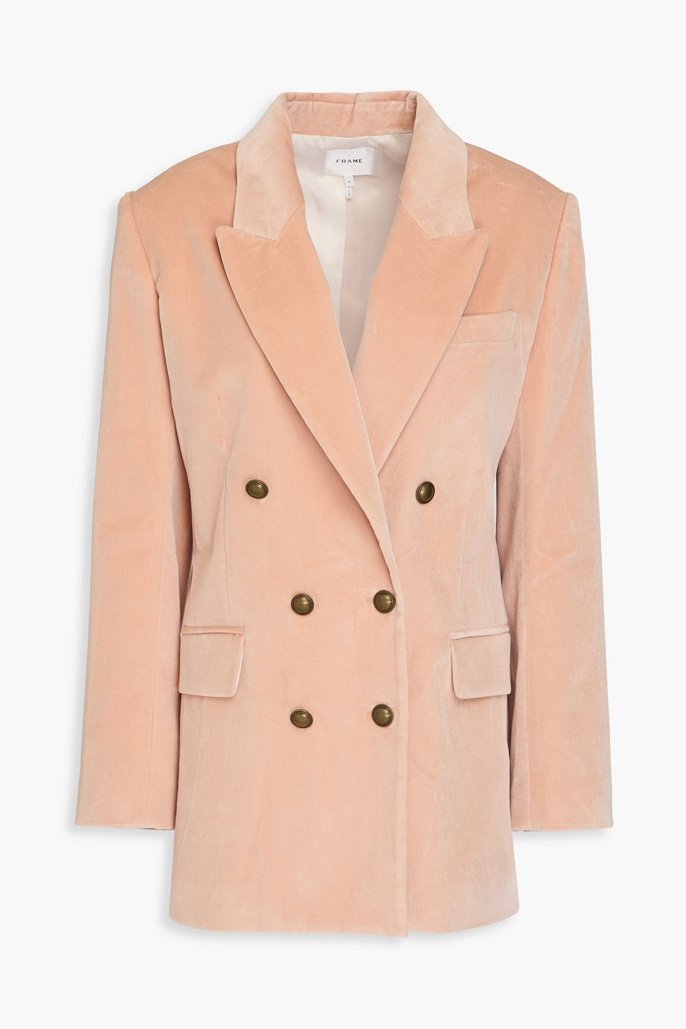 Frame Double-breasted Cotton-blend Velvet Blazer In Pastel Orange