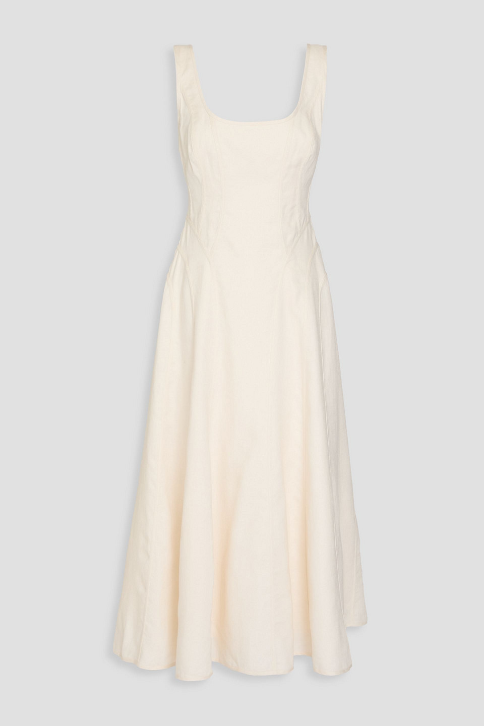 Bead-embellished cutout linen midi dress