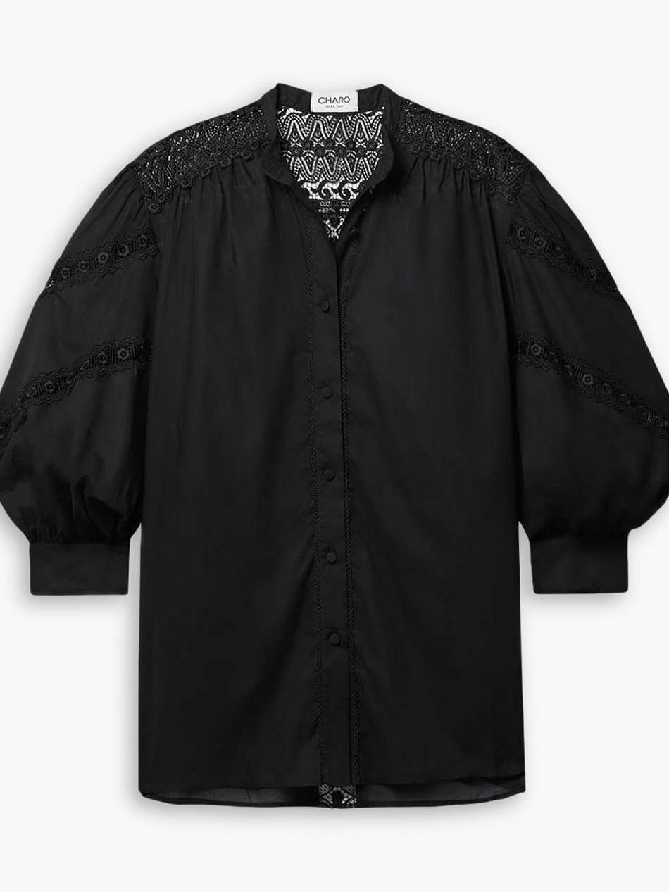 marian lace-trimmed cotton-blend voile blouse