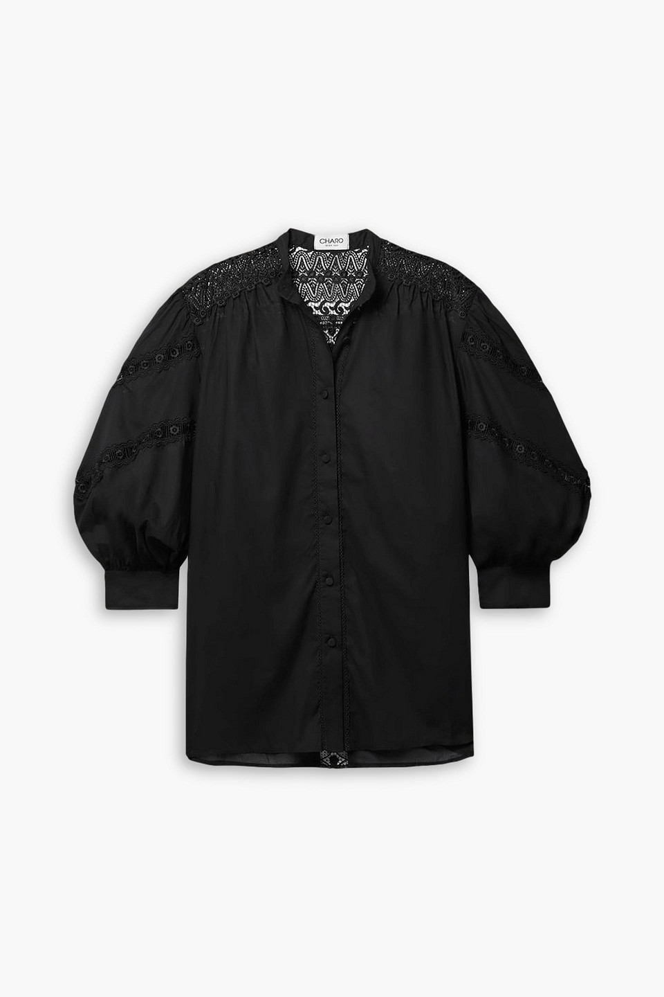 Charo Ruiz Marian Lace-trimmed Cotton-voile Blouse In Black
