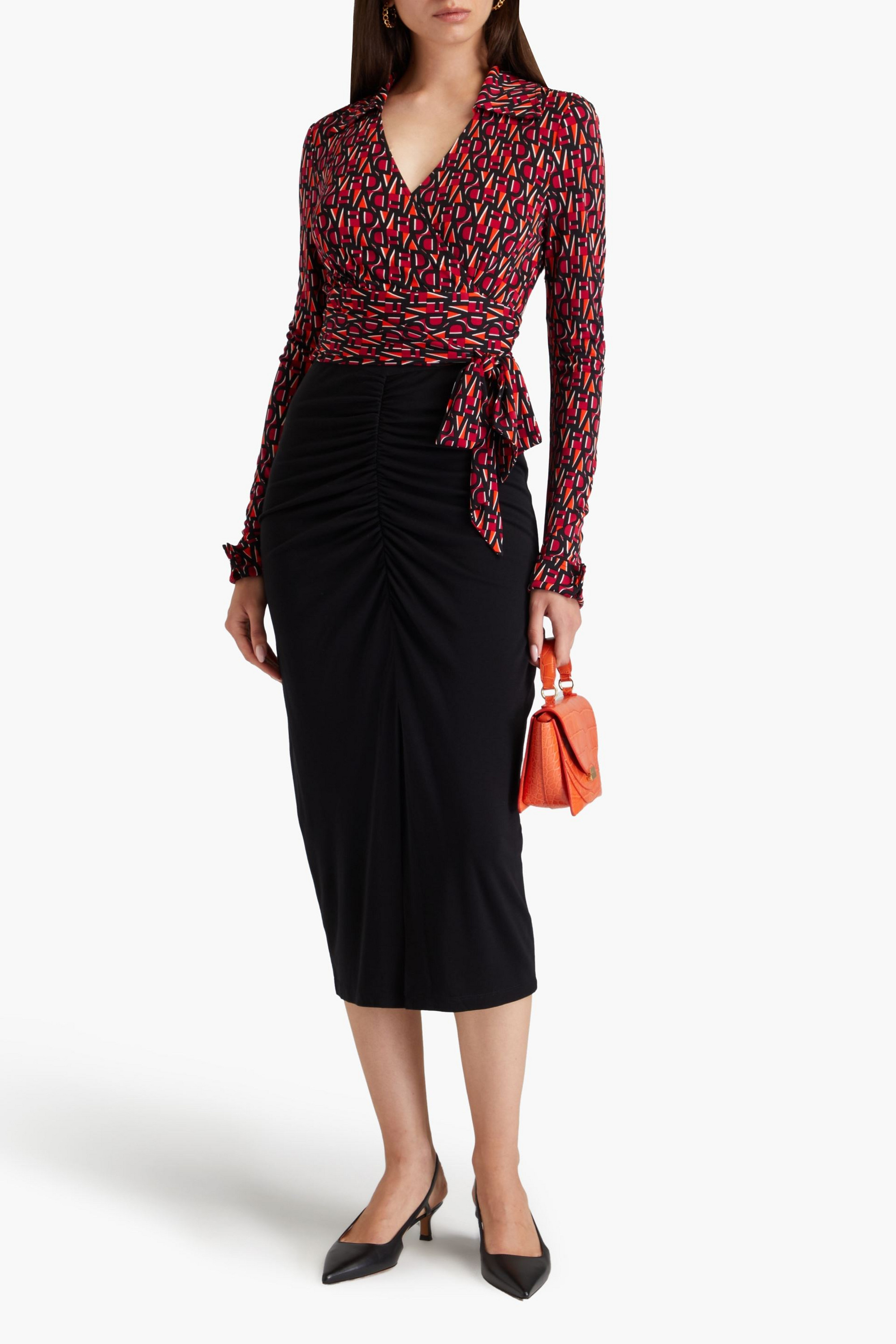 Diane von Furstenberg Callisto ruched Lyocell and wool-blend jersey midi skirt