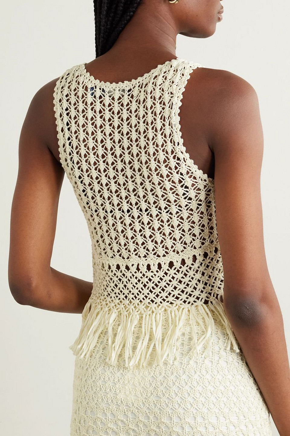 Polo Ralph Lauren Fringed Crocheted And Macramé Cotton Top In Ivory