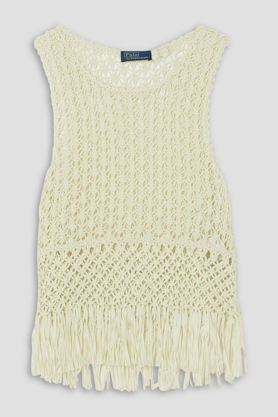 Polo Ralph Lauren Fringed Crocheted And Macramé Cotton Top In Ivory