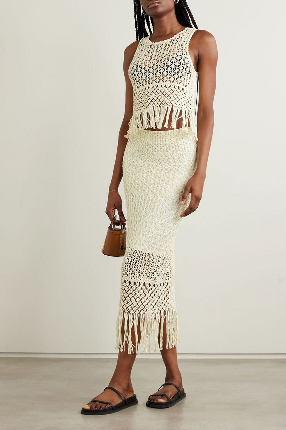 Polo Ralph Lauren Fringed Crocheted And Macramé Cotton Top In Ivory