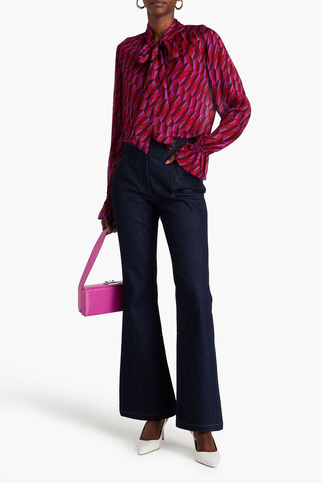 DIANE VON FURSTENBERG بنطلون جينز بحواف واسعة وخصر مرتفع