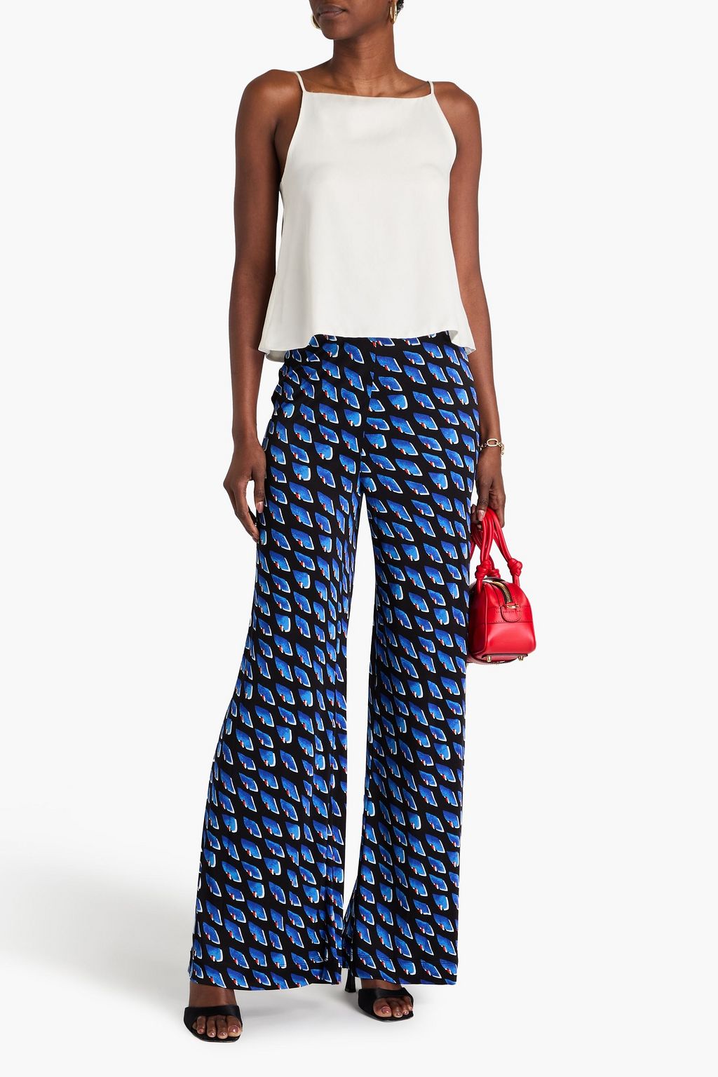 DIANE VON FURSTENBERG بنطلون Holly من الجيرسي بقصة أرجل واسعة مزين بطبعات
