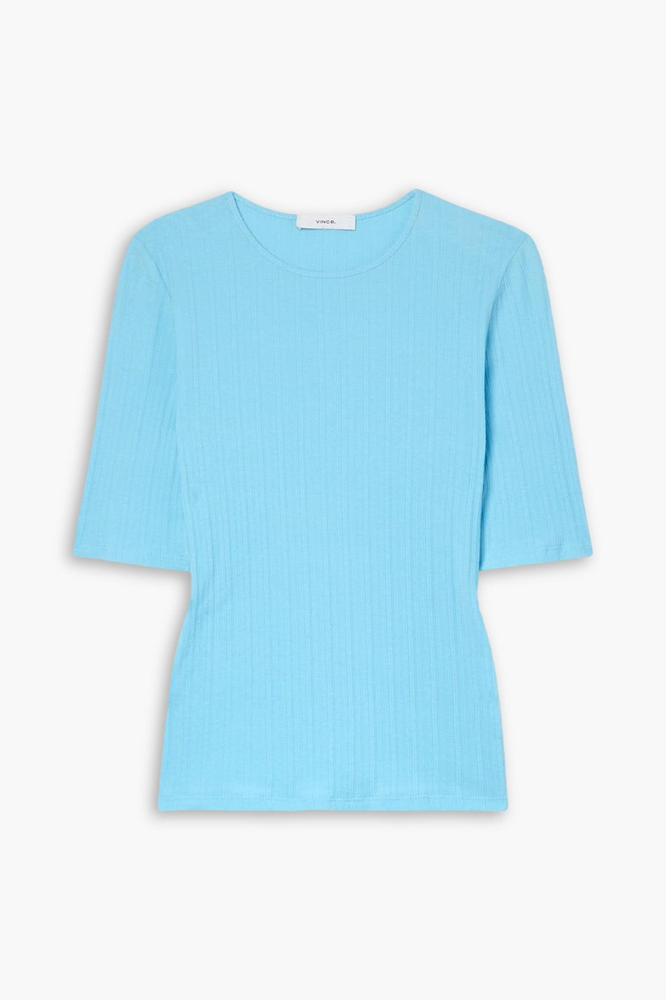 Vince Ribbed Stretch-cotton T-shirt In Light Blue