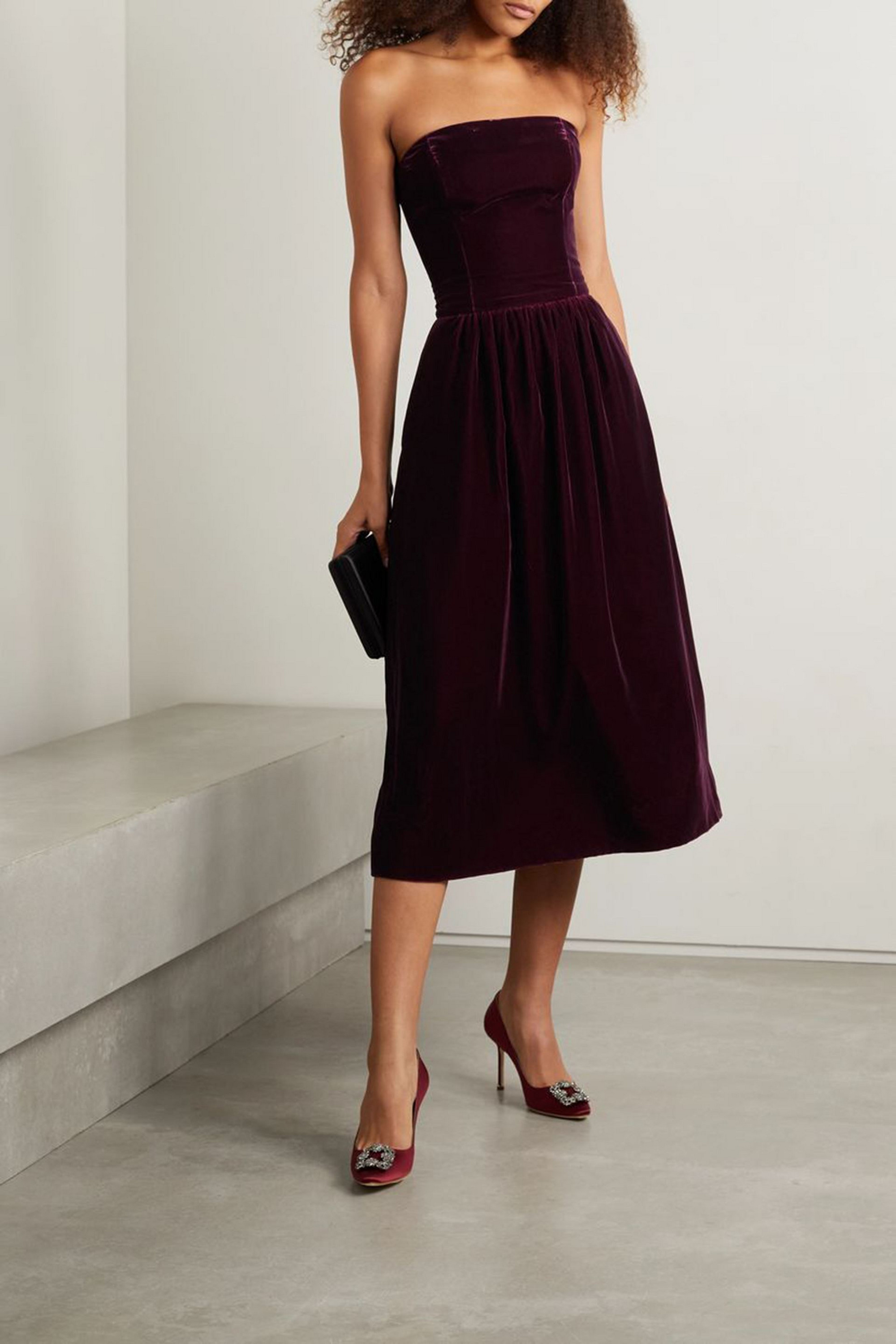 RALPH LAUREN PURPLE LABEL Jair strapless velvet midi dress