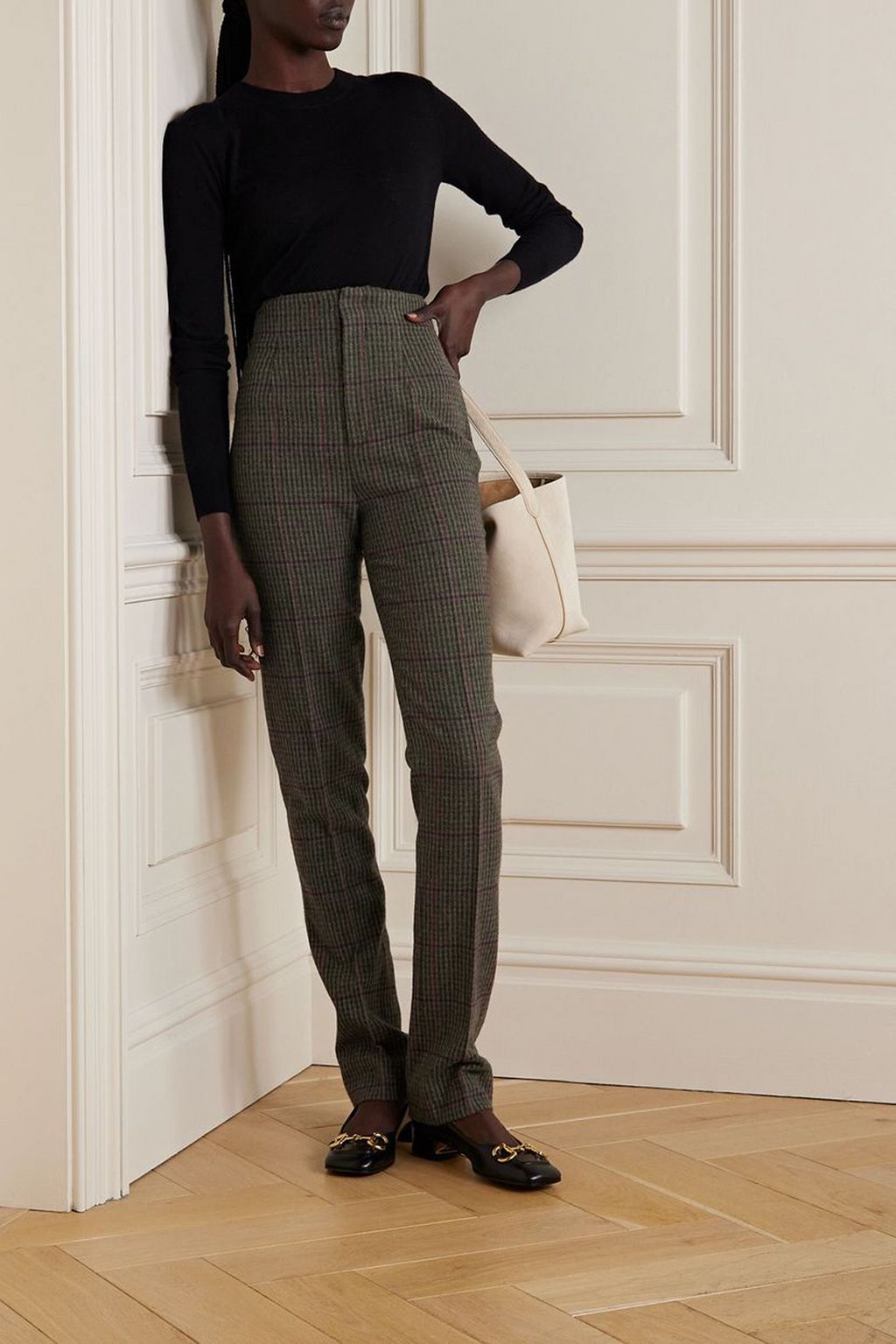 RALPH LAUREN PURPLE LABEL Alisanne checked wool and cashmere-blend slim-leg pants