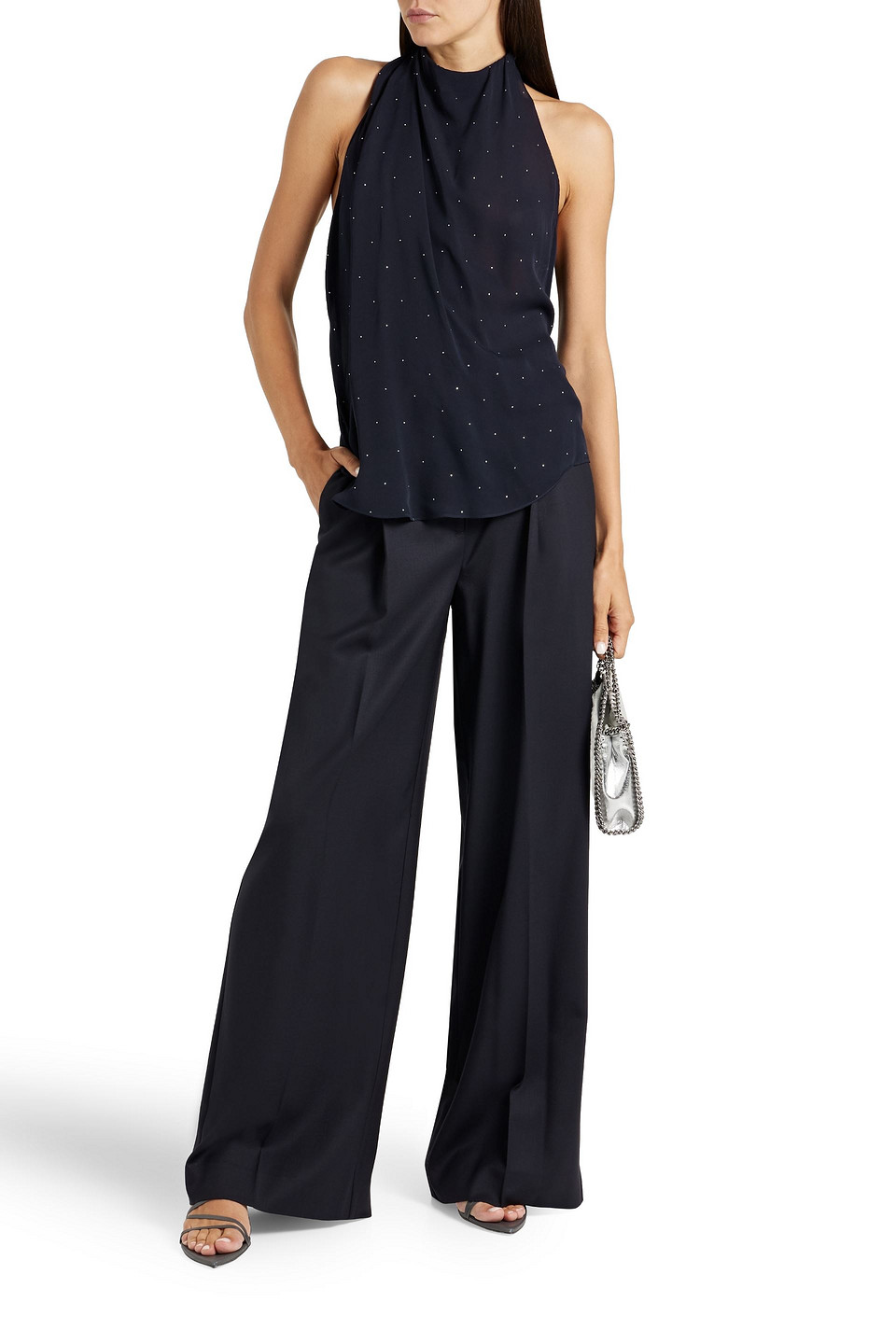 A.l.c Amelia Crystal-embellished Silk-chiffon Top In Navy